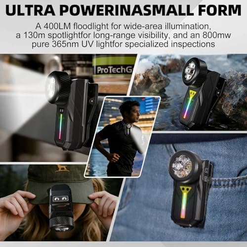 BESTRU Pro S EDC Flashlight Clip-on Light, 600 Lumens Type-C Rechargeable with White LED, UV and RGB, Magnetic Hands-Free Flash Lights for Work, Signaling, Inspection (Black) - Thumbnail 2