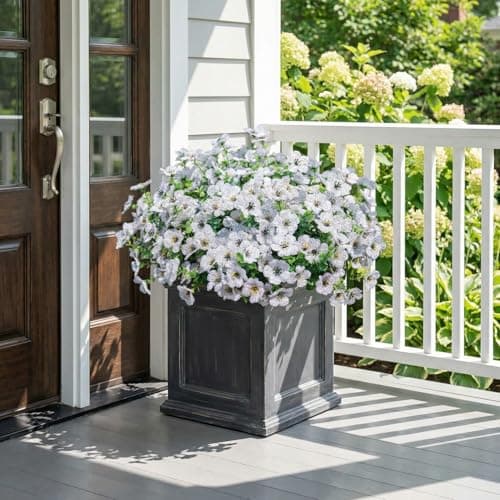 Enlightcode Artificial Mums for Outdoors, Faux Mums of Fake Flowers for Outdoor Planters, No Fade Vibrant Artificial Flowers for Porch Patio Yard Decoration, 12 Bundles, White - Image 1
