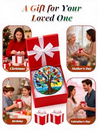 Stained Glass Window Hanging, Colorful Tree of Life Suncatcher for Door Home Decor, Glass Panel Sunrise Sun Catcher Ornament Mother's Day Birthday Gifts for Women Men Mom 6.3 in - Thumbnail 6