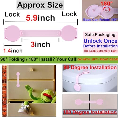 Bstsilver 10-Pack Cabinet Locks Childproof Baby Proofing for Drawer Door Fridge Kitchen Ovens Cupboard Toilet Trash Freezer, Refrigerator Latches for Toddler Cat Dog Pet, Closet Kitchen Adhesive Strap - Thumbnail 2
