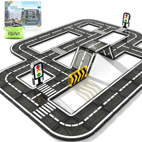 IGIVI Magnetic Tiles Road Expansion Pack, STEM Magnet Building Blocks for Toddler Kids Toys, Montessori Educational Toys for 3+ Year Old Boys & Girls, Creative Toy Gifts for Kids
