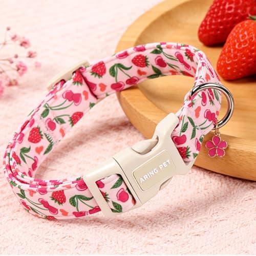 ARING PET Dog Collar, Cute Spring Summer Strawberry Cherry Pet Collars for Puppy Small Medium Large Boy Girl Dogs-M, for Daily Outdoor Walking Training - Thumbnail 2