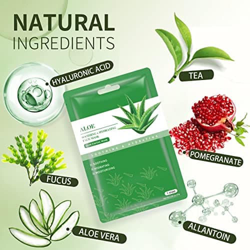 YAFUSIPE Face Masks Skincare Sheet Mask Aloe Vera Sheets Mask, Hydrating Face Masks Soothing Facial Mask for All SkinTypes Sun Care, Facial Masks for Women Skin Care Sheet Masks for Face Pack of 10 - Thumbnail 5