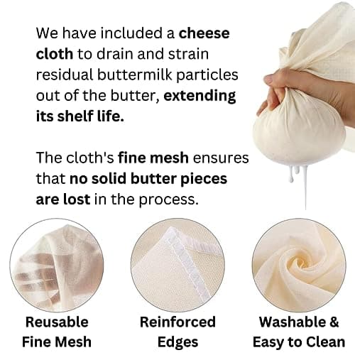 Dazey Butter Churner - Cheese Cloth, Shaping Paddles, Recipe Book INCLUDED- Hand Crank Manual Butter Maker- Create Delicious Homemade Butter With Your Own Hand Crank Dazey Churner - Thumbnail 6