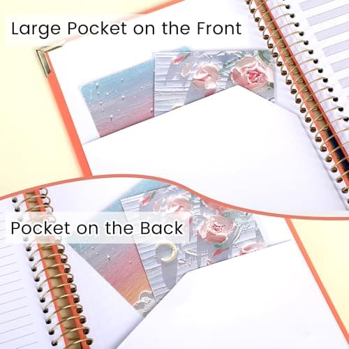 Yoment Hardcover B5 Spiral Notebook 200 Pages with Folder Pockets, College Ruled Notebooks for School Home 7 X 10 Aesthetic Cute Notebooks for Women, Orange - Thumbnail 5