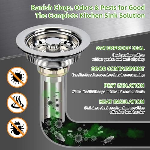 3 In 1 Kitchen Sink Drain Assembly, Stainless Steel Basket Strainer, 3-1/2 Inch Sink Drain Stopper Plug, Threaded Plastic Sink Strainer Tailpiece 1-1/2 in - Thumbnail 6