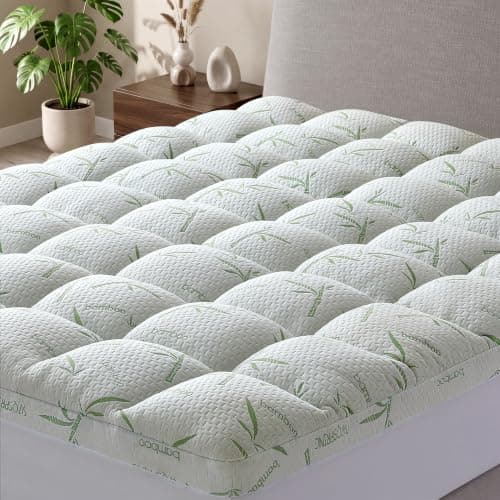 4 Inch Mattress Topper Memory Foam with Breathable Bamboo Cover Thick Top Layer Pillow Top Comfort Helps Alleviate Back Pain Cooling Pressure Relief 2000 GSM Queen Size
