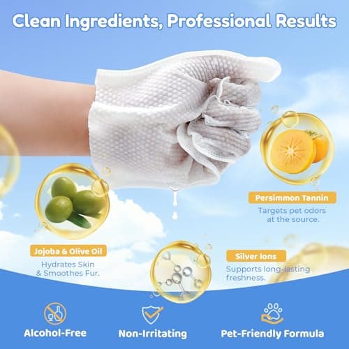 VUNCAREPLUS Pet Hydrosol SPA Glove Wipes, 10 Individually Wrapped Packs, No Rinse Dog & Cat Grooming Wipes, Deodorizing Waterless Pet Cleaning Gloves with Jojoba Oil & Olive Oil for Travel & Home - Thumbnail 3