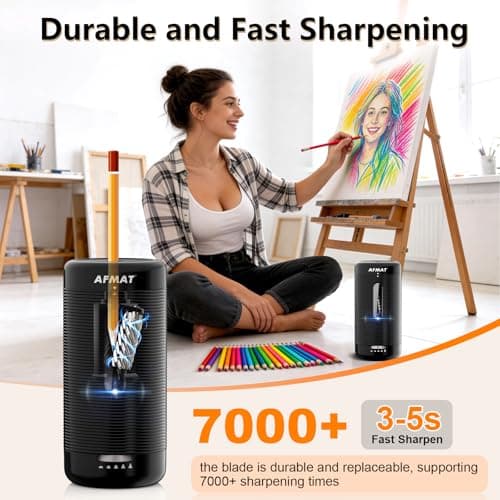 AFMAT Electric Pencil Sharpener, Fully Automatic Pencil Sharpener, Auto in & Out, Rechargeable Hands-Free Sharpeners for Jumbo & Colored Pencils (6.5-12mm), Portable for Home/Classroom/Office PSC2 - Thumbnail 3