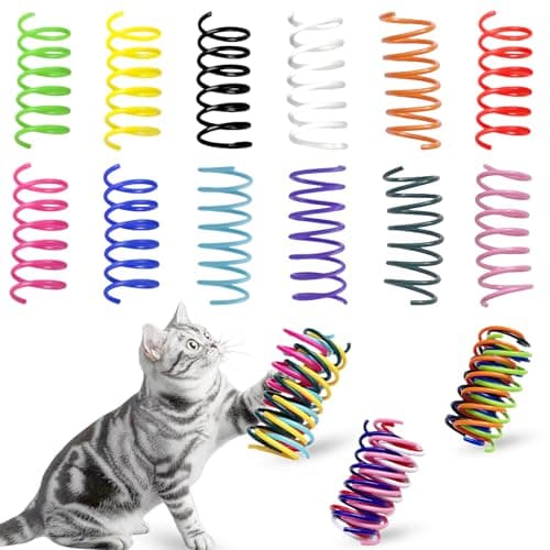 MOSYZEO 120 Pack Cat Spring Toy - 12 Colors Interactive Cat Toys for Kitten, Durable Plastic Cat Toy Springs for Indoor, Bouncy Spiral Coils for Swatting, Biting, Hunting and Active Play - Image 1
