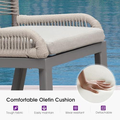 PURPLE LEAF Patio Bar Stool Bar Height Set of 2 Outdoor Rattan Chairs with Back Modern Aluminum Woven Barstools for Garden Indoor Kitchen Light Gray - Thumbnail 5