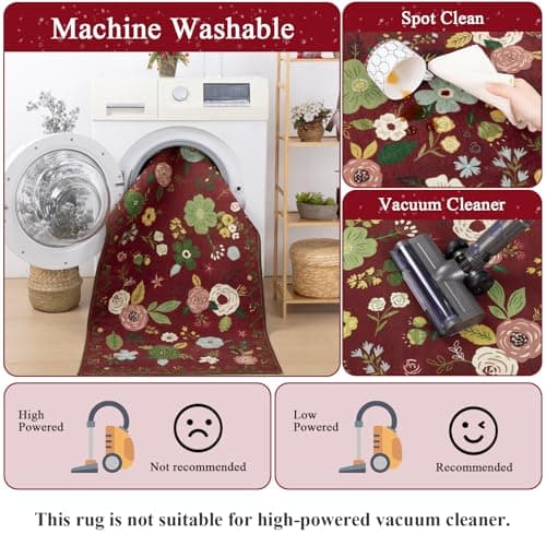 U'Artlines 5x7ft Area Rug, Colorful Floral Boho Rug Machine Washable Ultra Soft Low Pile Non Slip Non Shedding Accent Floor Carpet for Living Room, Bedroom, Dining Room,Farmhouse,Office - Thumbnail 5