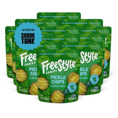 Freestyle Snacks Pickle Chip Snack Packs - Classic Dill - All Natural, Fresh-Packed Deli-Style Pickles - Non-GMO, Kosher, Gluten-Free, Low Calorie Snacks - 3.5 Ounce (12 Pack) - Image 1