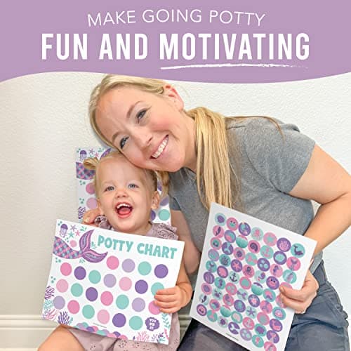 Hadley Designs Potty Training Chart for Toddlers Girls -10 Sticker Potty Chart for Toddlers Girls, 8.5x11" Potty Training Sticker Charts for Toilet Success, Mermaid Toddler Reward Chart for Kids - Thumbnail 6