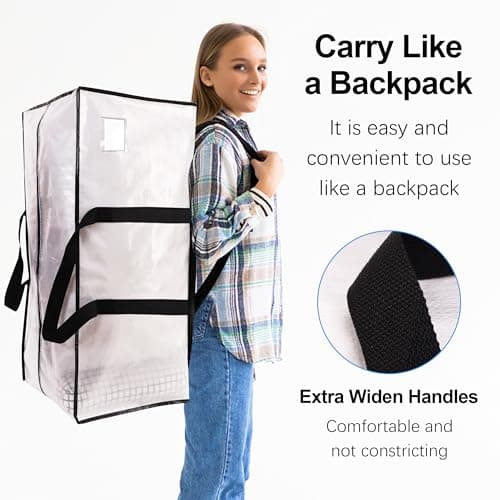 6 Pack Heavy Duty Extra Large Moving Bags W/Backpack Straps - Strong Handles & Zippers, Storage Totes For Space Saving, Fold Flat, Alternative to Box and Bin (40 gal, Semi-Transparent) - Thumbnail 4