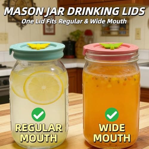 SSIBOOTO 4 Pack Silicone Mason Jar Lids with Straw Hole,Mason Jar Drinking Lids for Ball, Kerr and More,Fit Regular Mouth & Wide Mouth,Leak-Proof,Dishwasher Safe (Single&Mixed Color) - Thumbnail 2