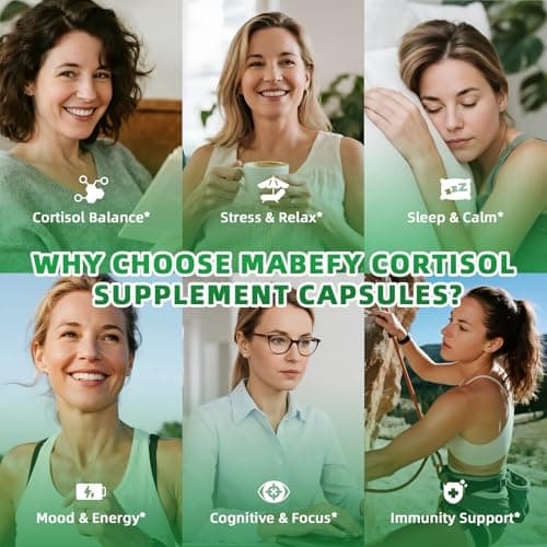 MABEFY Cortisol Supplements for Women/Men - 10 in 1 Cortisol Manager Reducer Lower Detox Balance with Magnesium, Ashwagandha, L-Theanine for Stress, Sleep, Calm, Mood Support - 60 Capsules for 30 Days - Thumbnail 5