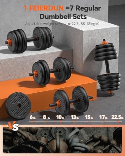 FEIERDUN Adjustable Dumbbells, 45lbs Free Weight Set with Connector, 4 in1 Dumbbells Set Used as Barbell, Kettlebells, Push up Stand, Fitness Exercises for Home Gym Suitable Men/Women. - Thumbnail 3