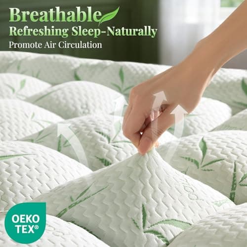 LIANLAM Mattress Topper Viscose Made from Bamboo Pillow Top Mattress Topper,1200 GSM Cooling Mattress Pad,2In Extra Thick Pillow Top for Back Pain with 6"-18" Deep Pocket(Queen,60"x80") - Thumbnail 2