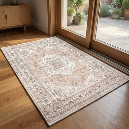 Cnythlis Washable Small Area Rug 2'x3', Non Slip Kitchen Entryway Rug, Water-Resistant, Pet Friendly Floor Mat for Indoor, 0.26" Low Pile, Blush Pink - Image 1