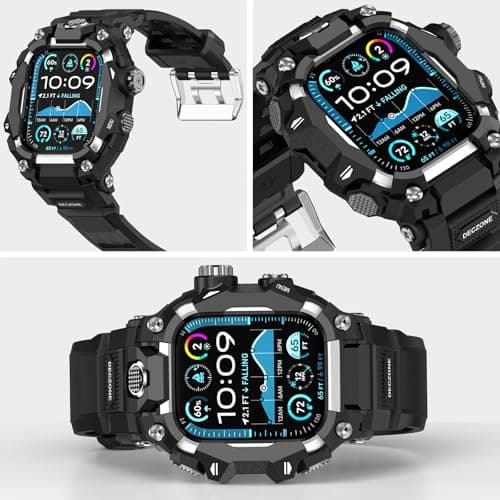 Deczone Band with Rugged Case Compatible with Apple Watch Bands 44mm (Series SE 6 5 4), Sport iwatch Bands Protective Bumper Cover for Men (44mm Silver) - Thumbnail 4