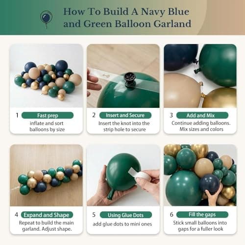 Double Stuffed Navy Blue and Dark Green Balloon Arch Garland Kit - Thumbnail 5