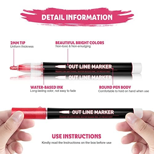 GLOPUS Outline Glitter Markers, Teen Girl Gifts Trendy Stuff, Art Supplies for Kids 6-8 9-12, Crafts for Girls 8-12, 24 Self Outline Metallic Markers, Gift for 4-12 Year Old Girls, Stocking Stuffers - Thumbnail 6