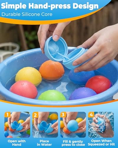 LADFAR 15Pcs Reusable Water Balloons for Kids & Family Outdoor Play – Quick Fill, Soft Silicone, Easy to Collect, No Magnets, Perfect for Yard, Pool Beach Games, Summer Water Toys - Thumbnail 2