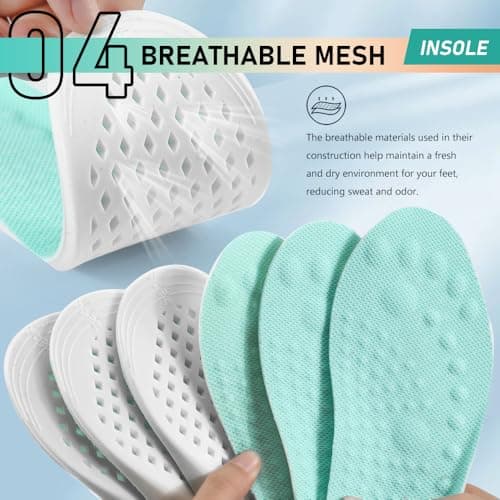 XINIFOOT 3 Pairs Breathable Shock Absorption Sport Shoe Insoles Elastic Soft Running Shoes Pad Replacement Insole for Men&Women Mint Green (M Men 7-8.5 / Women 9-10.5) - Thumbnail 5