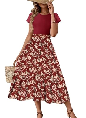 Dokotoo Dresses for Women with Pockets Ruffle Short Sleeve Crewneck Maxi Dress Summer Dresses for Women 2026 Fashion Trendy Floral Print Flowy Dresses A-Line Dress - Image 1