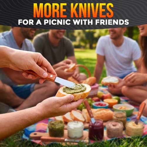 Butter Spreader Knife Set of 4 with Wood Handle - Butter Knives for Cream Cheese, Jam, Jelly, Cheese Board, Charcuterie, Bagel, Sandwich, Toast - 4 Inch Stainless Steel Wide Blade, Hand Wash Only - Thumbnail 6