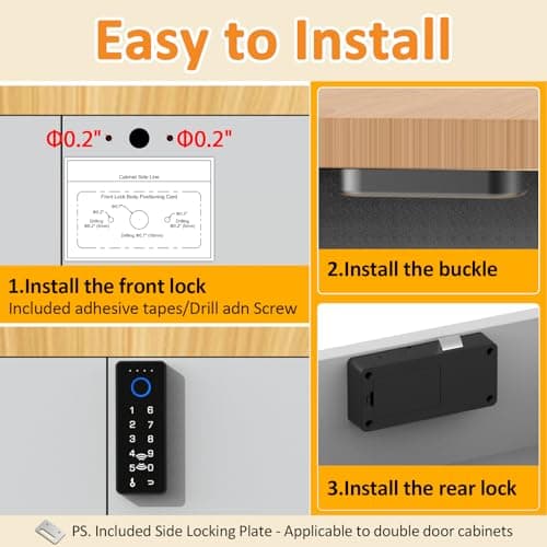 Bestkid Childproof Smart Cabinet Lock with Fingerprint and Passcode, Liquor File Cupboard Drawer Lock RFID NFC APP Control Black Vertical - Thumbnail 5