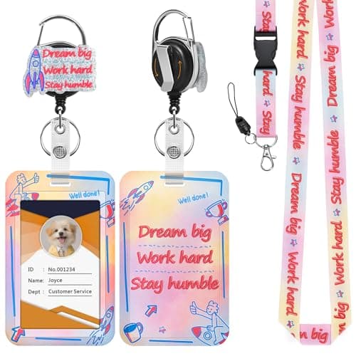 JroyJoy Inspirational ID Badge Holder with Lanyard & 360° Rotation Heavy-Duty Retractable Reel - Ideal for School ID Badge, Name Card, Work ID for Doctors, Nurses, Teachers, Students, Office Workers - Image 1
