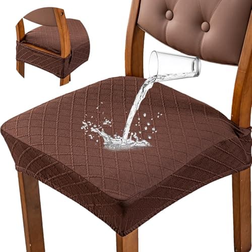 Genina Waterproof Seat Covers for Dining Room Chairs Covers Dining Chair Slipcovers Protector, No Rear Covers (Chocolate, 4 Pcs)