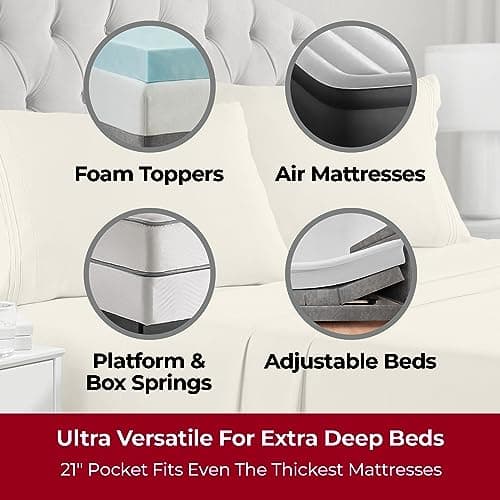 Mellanni Extra Deep California King Sheets - 4 PC Iconic Collection Bedding - Luxury, Ultra Soft, Cooling Bed Sheets - Wrinkle, Fade, Stain Resistant (Cal King, Golden Ivory) - Thumbnail 2