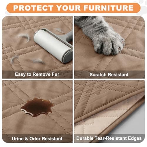 Vmeyiek 100% Waterproof Dog Bed Cover Pet Blanket(35"x71"),7-Layer Reversible Washable Sofa Couch for Furniture Car (Taupe+Apricote) - Thumbnail 6