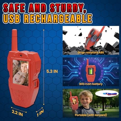 FUTESI Video Walkie Talkies for Kids 2 Pack, Rechargeable Kids Walkie Talkies Ages 3-8 with HD Camera, Long Range Outdoor Toys for Boys Girls, Spider Toy Walkie Talkies,Easter Birthday Gifts - Thumbnail 5