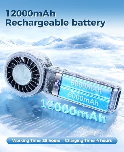 【2026 Upgrade】12000mAh Ice Cube Portable Handheld Fan with 12W Fast Charging Personal Fan 25H Working Time 100 Speeds Turbo Fan Cooling Fan 3-in-1 Desk Fan Rechargeable for Travel,Camping(Black) - Thumbnail 5