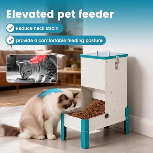 JLUHYANN Automatic Cat Feeder, 10L Cat Food Dispenser Automatic Dog Feeder with Stand Gravity Cat Feeder Removable Feeding Tray Raised Pet Feeder for Dogs and Cats - Thumbnail 5
