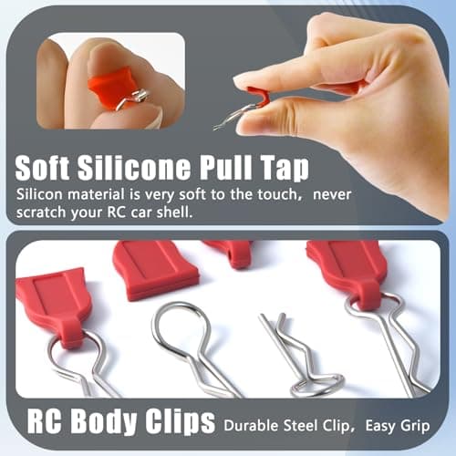 RC Car Body Clips Pins with Pull Tabs for 1/10 1/12 TRAXXAS Axial Redcat HPI Himoto HSP Exceed RC Truck Car Crawler Truck Buggy On Road Touring Racing Shell Replacement, 20-Pack (Red) - Thumbnail 5