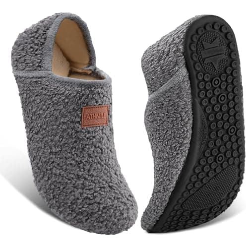 ATHMILE House Slippers for Women Men Indoor Barefoot Slippers Socks Furry Slip on House Shoes Cozy Comfy for Home Bedroom Travel Yoga Women 10.5-11.5 Dark Grey - Image 1