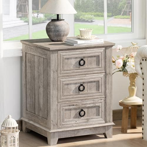 Joaxswe 18" Farmhouse Night Stand with 3 Drawers, Wood End Table Dresser for Bedroom, Retro Oak Nightstand, Bed Side Table with Metal Handle, Bedside Cabinet for Bedroom Living Room, Closet - Image 1