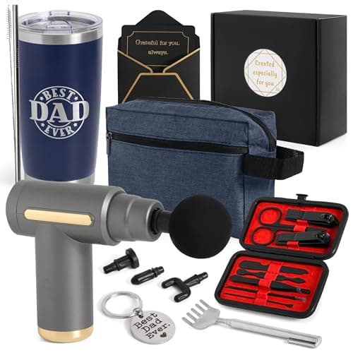 Dad Gift Box – Relaxation & Self Care Kit with Massage Gun, 20oz Tumbler, Toiletry Bag, Grooming Set – Birthday, Father’s Day Gifts for Him, Husband, Men Who Have Everything & Promoted to Dad - Image 1