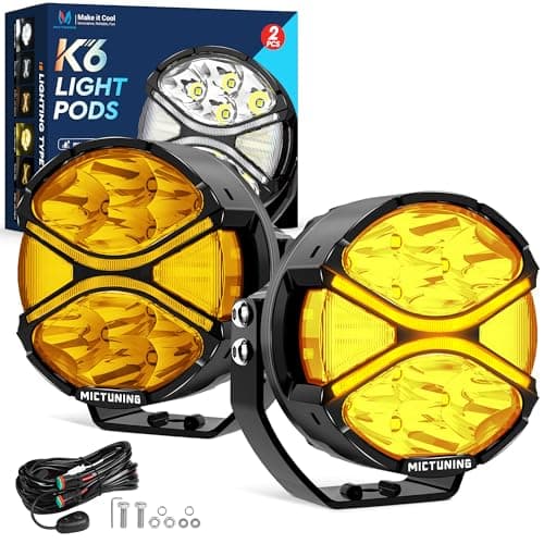 MICTUNING K6 4 Inch 160W Round Amber Fog Light Pods, with DRL 3 Modes & Protective Covers, 270° Side Shooter Light Bar, Hyper Spot Beam Offroad Lights, for Truck ATV UTV Car Motorcycle, Pair