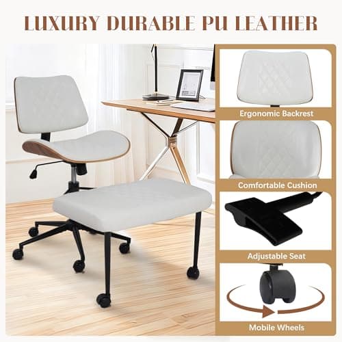 Azaeahom Ergonomic Cross Legged Office Chair with Wheels, Height Adjustable & 360°Swivel for Meditation, Desk & Yoga - Wide Criss Cross Design, Kneeling Chair - White - Thumbnail 5