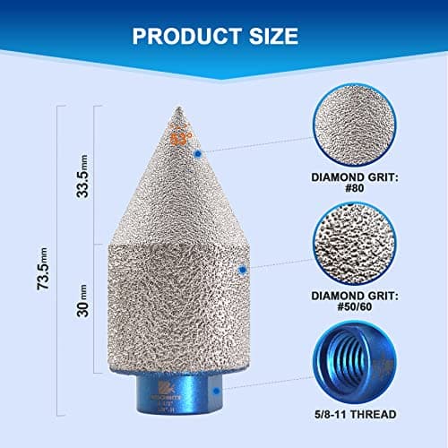 Diamond Beveling Chamfer Bit,Diamond Finger Milling Bits,BRSCHNITT 0-1 3/8" (0mm-35mm) with 5/8-11 Thread for Enlarging Shaping Existing Holes of Porcelain Tile Ceramic Marble Granite Countertop - Thumbnail 2