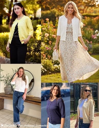 GRACE KARIN Womens Short Sleeve Cardigan Sweater, Lightweight Cotton Cardigan Trendy, Open Front Bolero Shrugs for Dress White - Thumbnail 6