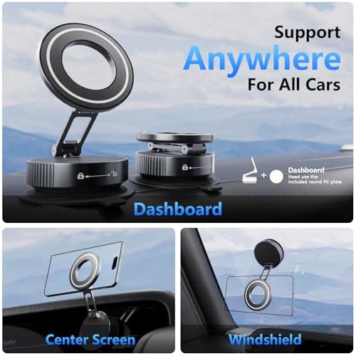 TBCR Vacuum Suction Cup Phone Mount, 360° Adjustable Magnetic Phone Holder for Car – [89+lbs Strongest Suction & 2800gf Magnetic] Swivel Lock for Car/Gym/Mirror/Shower - Thumbnail 2