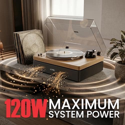 AudioSource Vinyl Record Player, All-in-one Turntable with 2.1 Channel Built-in Speaker, Bluetooth 5.4, 120W, Built-in Subwoofer, High Fidelity 2-Speed Belt Drive, Patented Isolation System, AT33 - Thumbnail 2