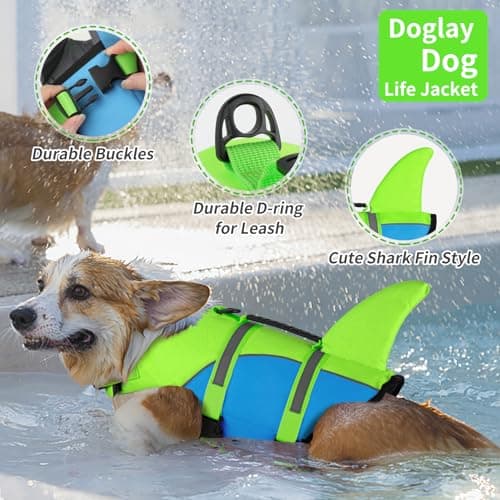 DogLay Ripstop Shark Dog Life Jacket with Rescue Handle, Adjustable Dog Vests for Swimming, Boating - Small, Medium, Large - Thumbnail 3